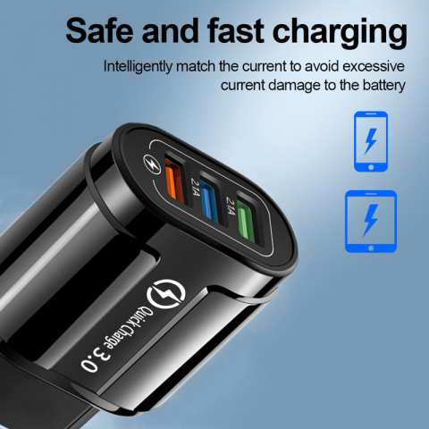 Incarcator Retea 3x USB cu Multiple Protectii Ultra Fast Charge Qualcomm 3.0, Negru, CBD CORAL BEST DEALS Negru 2.1 Ah [4]