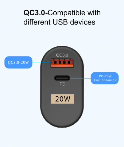 Incarcator Retea cu 2 Porturi Usb Ultra Charge 1x Usb 3.0 si 1x Usb Tip Csi Priza Inteligent cu Incarcare Super Rapida Compatibil Universal, Negru Negru 5 Ah [13]
