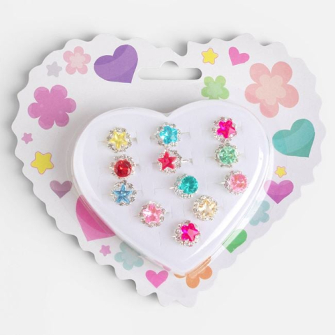 Moda si accesorii - Set 12 inele reglabile pentru copii cu pietre colorate