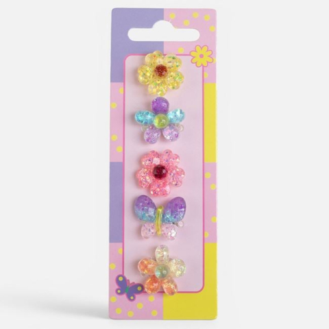 Moda si accesorii - Set 5 inele cu strasuri flori și fluturi pentru copii