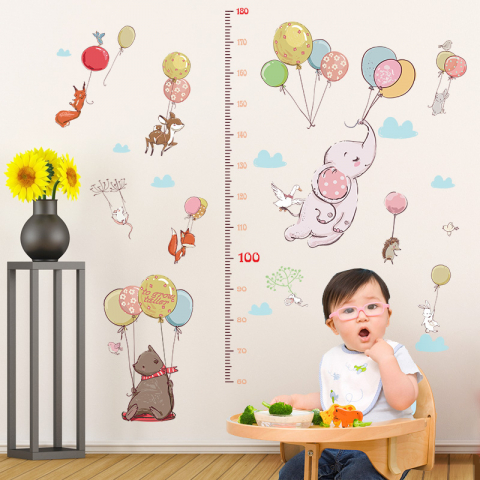 Metru Sticker Autocolant, Baloane si Animale Salbatice, pentru Masurare Inaltime Copii, CBD CORAL BEST DEALS Alb 60 cm [2]