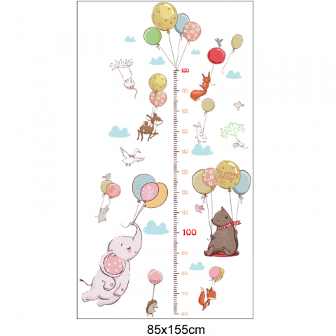 Metru Sticker Autocolant, Baloane si Animale Salbatice, pentru Masurare Inaltime Copii, CBD CORAL BEST DEALS Alb 60 cm [5]