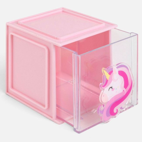 Rechizite si produse pentru scoala - Mini organizator de birou unicorn roz transparent 8,5 cm