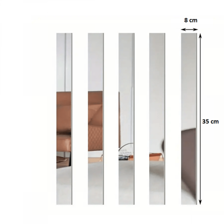 Oglinda Autoadeziva Premium, Dimensiuni 35 x 8 cm CBD CORAL BEST DEALS, Pentru Amenajarea Spatiului Interior, Model Dreptunghi, Set 18 Bucati [6]
