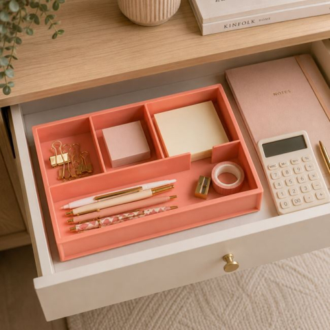 Hartie, caiete si articole de birou - Organizator Birou Dusty Pink cu 4 Compartimente, 25 x 17,8 cm