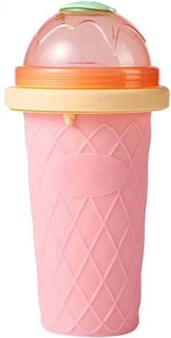 Pahar pentru Facut Slushy, MilkShake si Suc Inghetat, Compatibil Congelator, 250ml cu Lingura si Pai 2in1, Silicon Premium, Roz, CBD CORAL BEST DEALS Roz