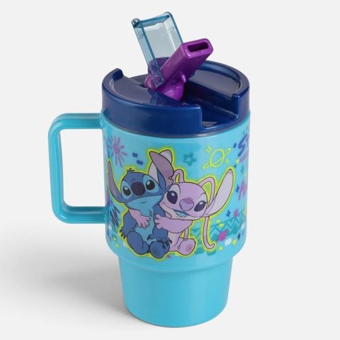 Vesela si servire masa - Pahar Stitch Bleu cu Pai și Mâner 530 ml