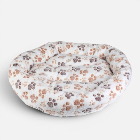 Accesorii pentru animale - Pat Culcuș Gri cu Model Oase pentru Câini Ø60x13cm