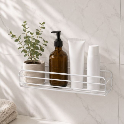 Mobilier si accesorii pentru casa - Raft Baie Metalic Alb Autoadeziv 27x10,5 cm