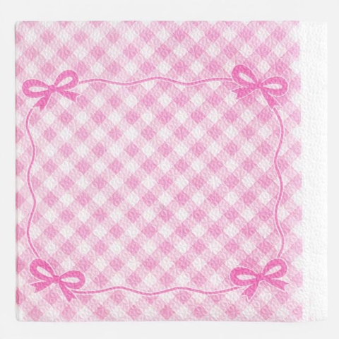 Vesela si servire masa - Șervețele Roz în Carouri cu Fundițe 33x33 cm, 40 Buc