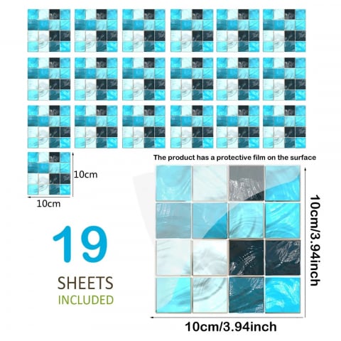Set 19 Stickere Decorative pentru Perete Sau Faianta, 10 X 10 Cm, Turcoaz Multicolor 10 Cm [4]
