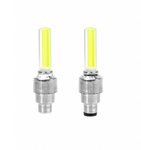 Auto, moto - Set 2 Lumini LED cu Ventil si Baterii pentru Roata Cauciuc, Compatibil cu Bicicleta, Masina sau Motocicleta, Galben, Galben