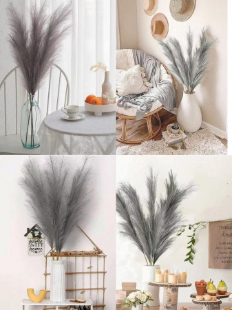 Set 3 Fire Iarba de Pampas Artificiala pentru, Amenajari si Decoratiuni Interioare, Material de Calitate Premium, Matase Fina, Inaltime 43.5 cm, Gri Cenusiu Melange, CBD CORAL BEST DEALS [3]