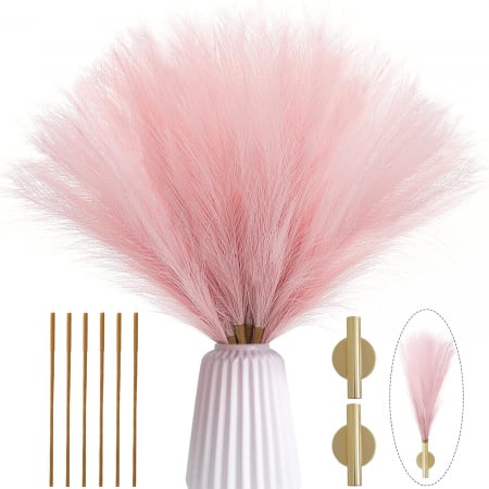 Import EmagMarketplace - Set 3 Fire Iarba de Pampas Artificiala pentru, Amenajari si Decoratiuni Interioare, Material de Calitate Premium, Matase Fina, Inaltime 43.5 cm, Roz Sampanie, CBD CORAL BEST DEALS