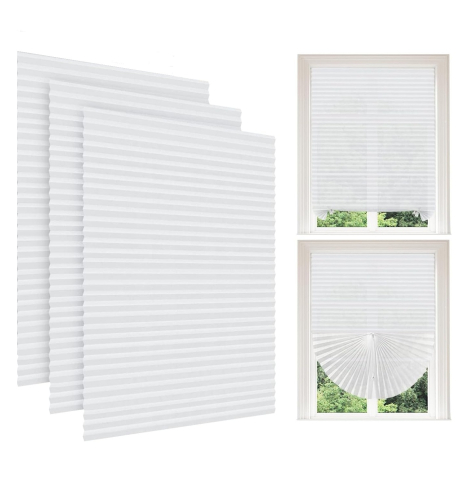 Jaluzele 90 x 180 cm - Set 3 jaluzele plisate autoadezive pentru ferestre 90 x 180 cm, Alb, fără găurire