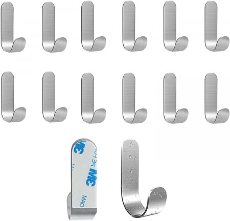 Set 3 Suporti Adezivi pentru Prosop, Chei si Alte Obiecte de Baie sau Bucatarie, 7 cm, Metal, Argintiu, CBD CORAL BEST DEALS [3]