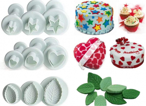Set 33 Forme pentru Decorat Tort si Prajituri Cup Cake cu Stelute, Flori, Fluturi, Inimioare si Frunze, din Pvc Alb [5]