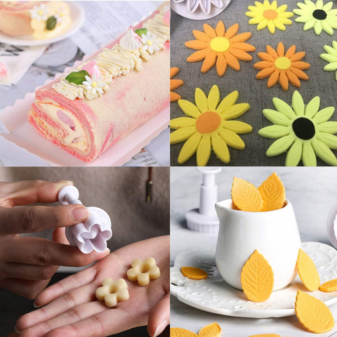 Set 33 Forme pentru Decorat Tort si Prajituri Cup Cake cu Stelute, Flori, Fluturi, Inimioare si Frunze, din Pvc Alb [1]