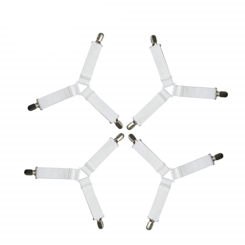 Produse Mercerie - Set 4 Bretele Elastice cu Clesti Metalici pentru Prinderea Cearseafurilor si Lenjeriei de Pat, Alb CBD CORAL BEST DEALS Alb