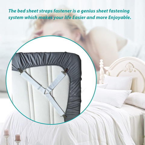 Set 4 Bretele Elastice cu Clesti Metalici pentru Prinderea Cearseafurilor si Lenjeriei de Pat, Alb CBD CORAL BEST DEALS Alb [5]