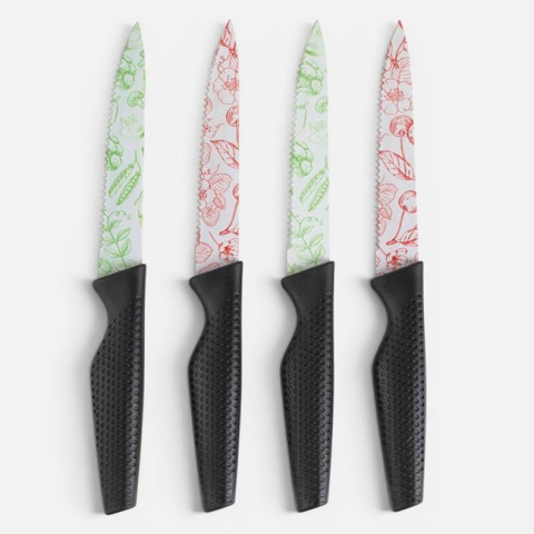 Ustensile de bucatarie - Set 4 Cuțite de Masă Zimțate cu Mâner Negru