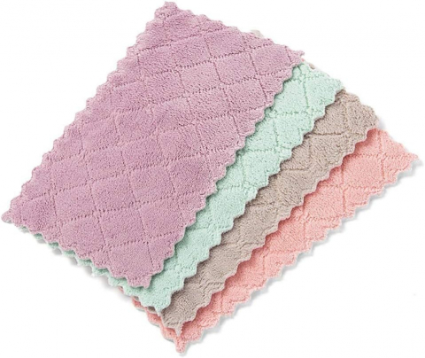 Bureti si lavete - Set 4 Lavete din Microfibra, pentru Vase si Sters Praful pe Mobila, Multifunctionale, 26 x 16 cm, Multicolor, Premium 4
