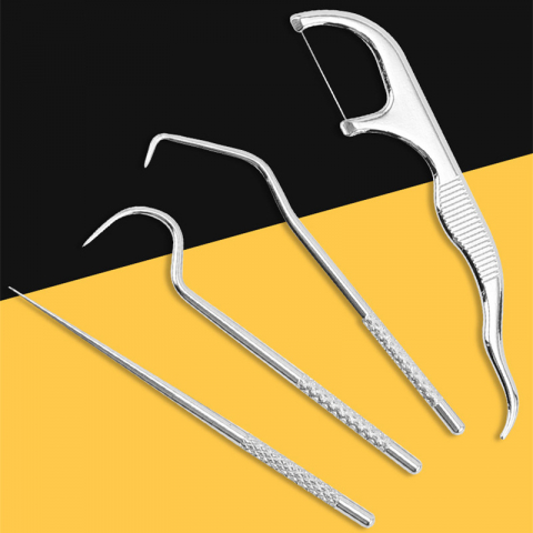 Set 4 Scobitori, din Otel Cromat, Ajuta la Preventia Cariilor, Argintiu, CBD CORAL BEST DEALS [1]