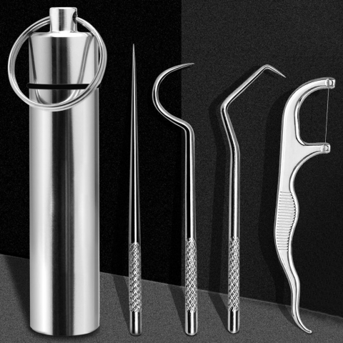 Set 4 Scobitori, din Otel Cromat, Ajuta la Preventia Cariilor, Argintiu, CBD CORAL BEST DEALS [4]