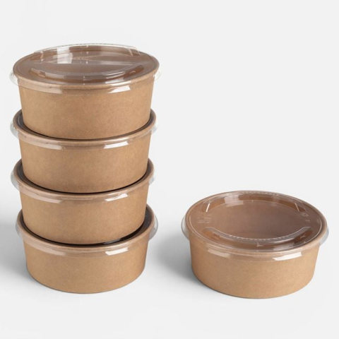 Mobilier si accesorii pentru casa - Set 5 Boluri Kraft cu Capac Transparent 1,3 L