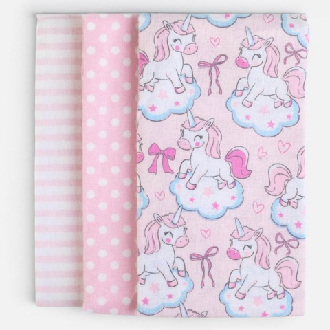 Textile si accesorii copii - Set 3 Cearceafuri Finet Roz-Alb cu Model, 80x80 cm