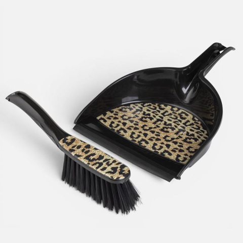 Curatenie si intretinere - Set Făraș și Perie din Plastic, Negru Animal Print