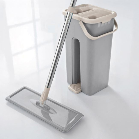Curatenie si intretinere - Set Găleată 4 L și Mop Plat Gri cu Stoarcere Integrată