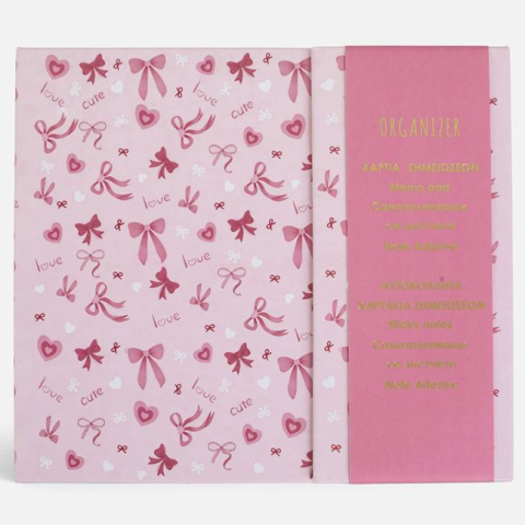 Rechizite si produse pentru scoala - Set Notițe in Cutie Roz cu Fundite 19x16,5cm