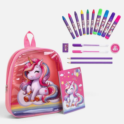 Rechizite si produse pentru scoala - Set Școlar Roz cu Ghiozdan Unicorn & Accesorii – 18 piese