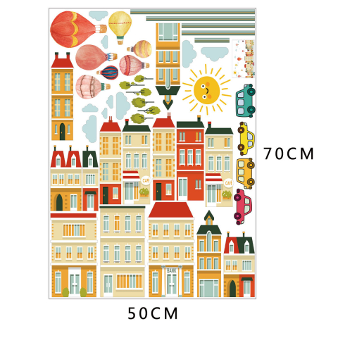 Sticker Decorativ Cladiri si Baloane cu Aer Cald, 50 x 70cm, Autoadeziv, CBD CORAL BEST DEALS Caramiziu deschis 50 cm [2]