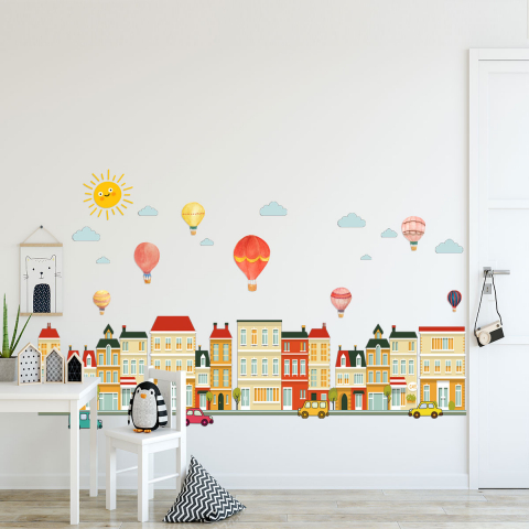 Sticker Decorativ Cladiri si Baloane cu Aer Cald, 50 x 70cm, Autoadeziv, CBD CORAL BEST DEALS Caramiziu deschis 50 cm [4]