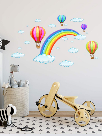 Sticker Decorativ, Curcubeu cu Nori si Baloane cu Aer Cald, Premium, CBD CORAL BEST DEALS Multicolor 30 cm [4]