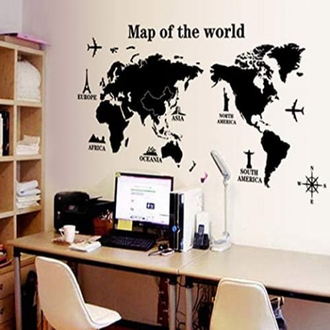 Sticker Decorativ, Harta Lumii cu Continente, Autoadeziv, Negru, CBD CORAL BEST DEALS Negru 60 cm [4]