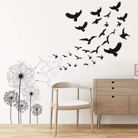 Sticker Decorativ, Papadii si Pasari Negre, Premium CBD CORAL BEST DEALS Negru mat 50 cm [6]