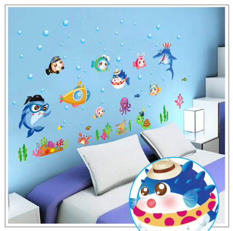 Sticker Decorativ, Pesti, Animale si Plante Marine, 75 x 123cm, Autocolant, CBD CORAL BEST DEALS Albastru marin 50 cm [1]