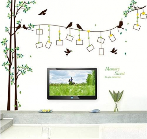 Sticker Decorativ si 12 Rame Foto, Copaci cu Pasari, 290 x 210 cm, CBD CORAL BEST DEALS Verde 60 cm [4]