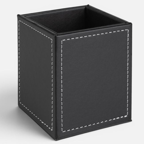 Hartie, caiete si articole de birou - Suport Creioane Negru din Piele Artificială 8x8x10cm