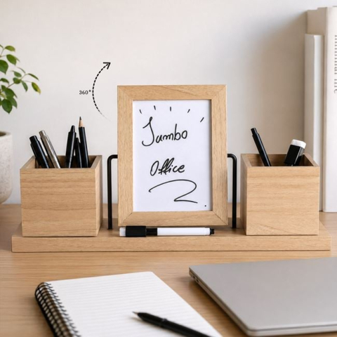 Hartie, caiete si articole de birou - Organizator Birou din Lemn cu Ramă Foto și Tablă Memo, 39 cm