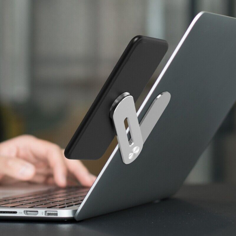 Suport Magnetic pentru Telefon cu Prindere pe Laptop sau Desktop cu Auto-Adeziv din Aluminiu, Premium, Compatibil Universal, CBD CORAL BEST DEALS Gri [3]
