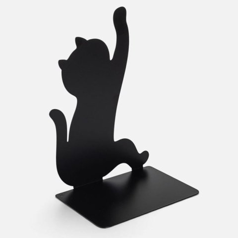 Hartie, caiete si articole de birou - Suport pentru Cărți Metalic Negru Model Pisica 14x9,5x20cm