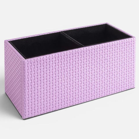 Hartie, caiete si articole de birou - Suport Pixuri Dreptunghiular cu 2 Compartimente din PU Lila 16x7x8cm