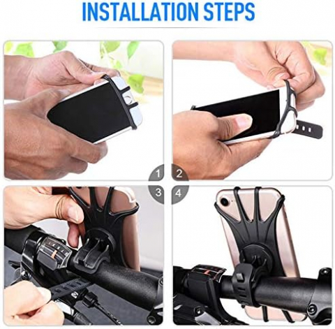 Suport Telefon pentru, Bicicleta, Motocicleta, Trotineta sau Carucior - Model Universal din Silicon Negru, CBD CORAL BEST DEALS Negru [8]