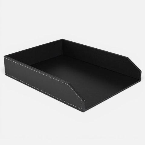 Hartie, caiete si articole de birou - Tăviță din Piele Artificială Neagră Organizat Documente 24,5x6x32cm