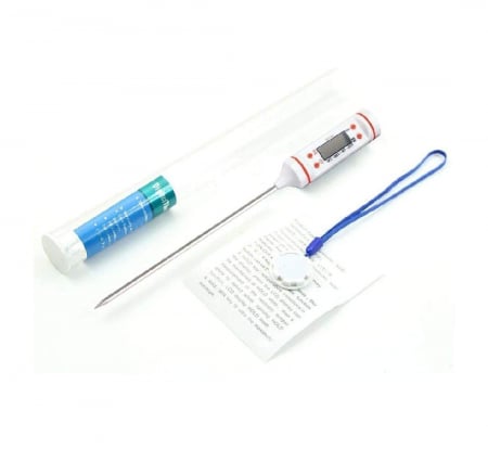 Termometru Digital cu Sonda Metalica de Insertie, Alimentar pentru Mancare si Bauturi, cu, Afisaj LCD, Oprire Automata, Interval de Masurare -50°C 300°C, 4 Butoane si Memorie, Alb, CBD CORAL BEST DEAL [5]
