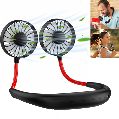 Ventilator Portabil pentru Gat, 3 Viteze si Lumini LED, cu Acumulator Intern si Pastila Aromaterapy, Policarbonat Premium, Rosu, CBD CORAL BEST DEALS Rosu [6]